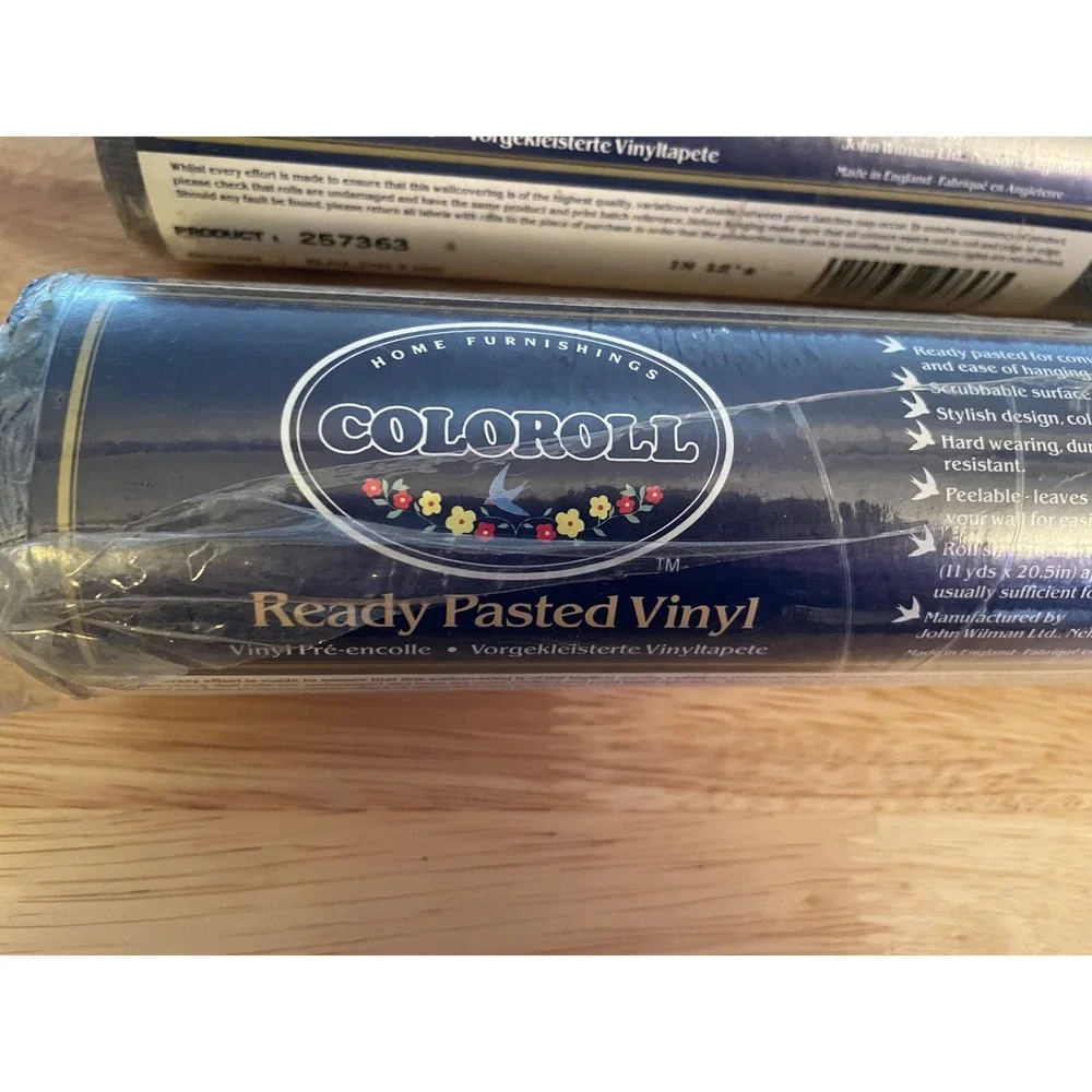 Coloroll Baldrine Ready Pasted Vinyl Wallpaper 257363 Blue Silver Purple 3 Rolls